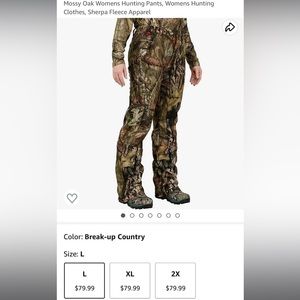 NWT mossy oak Sherpa lined hunting pants size large
